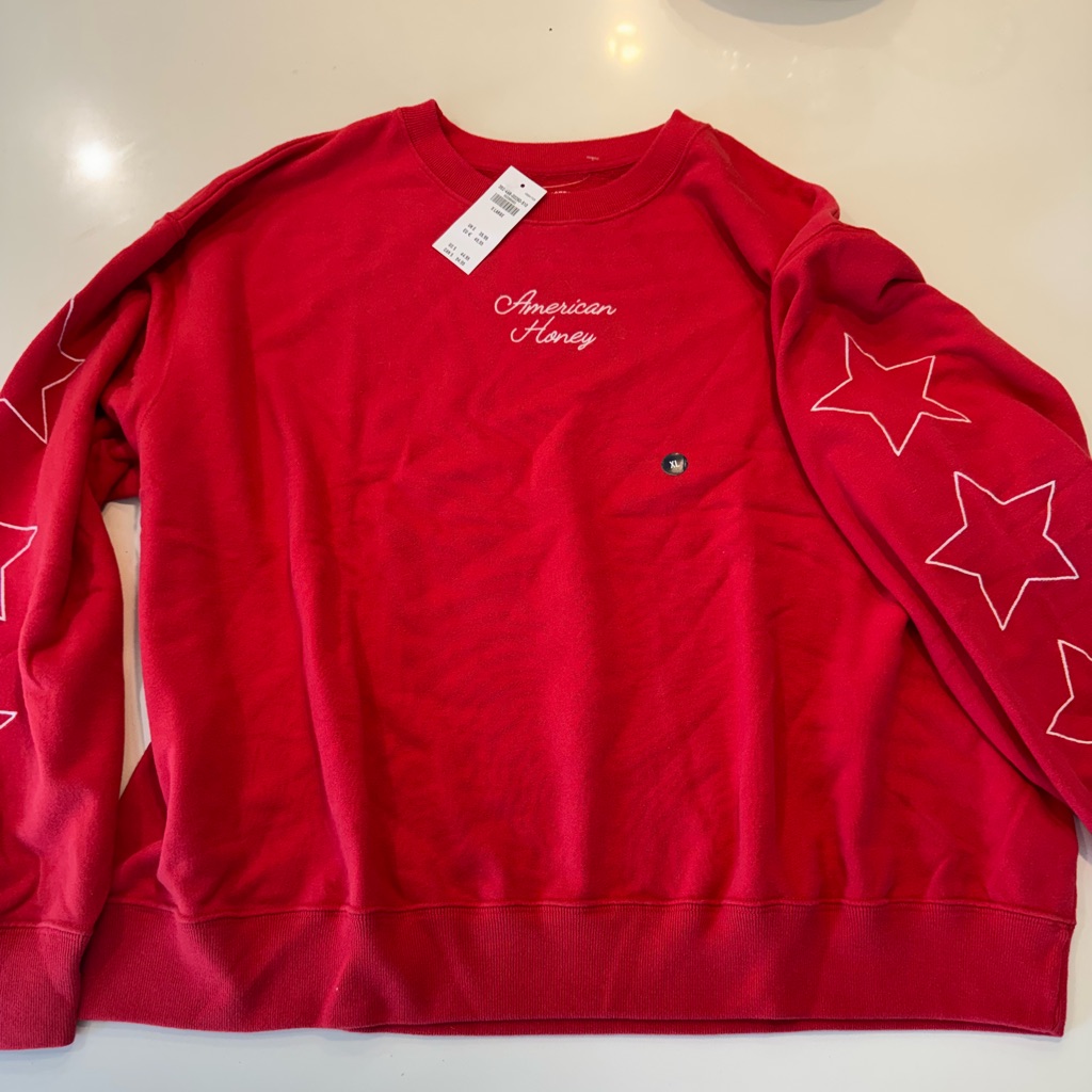 Red American Honey Sweatshirt With Star Sleeves
